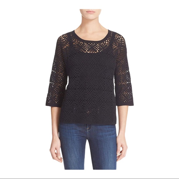 JOIE BLACK CROCHET SWEATER - Picture 2 of 8